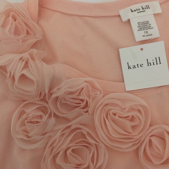 Kate Hill NWT Peach Sculpted Flowers T-shirt  1X - Picture 6 of 7